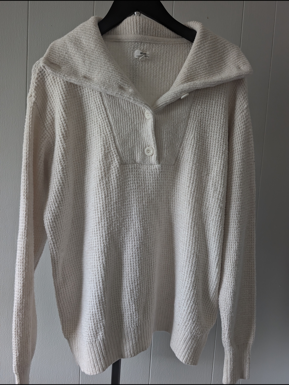 Aerie Cream Knit Polo-Style Women's Sweater